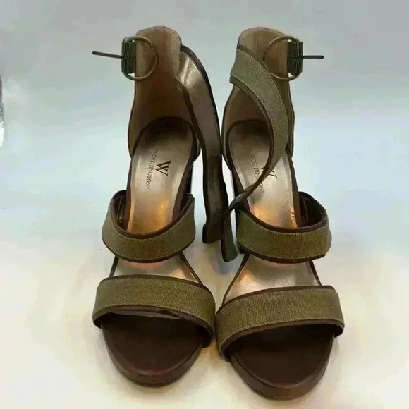 Worthington 4” chunky heel, open toe, size 9 olive/brown with ankle buck… - Picture 2 of 7